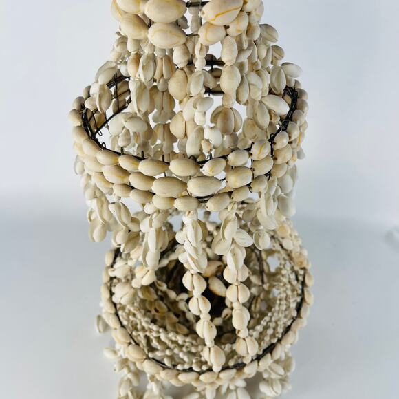 Vintage Seashell Chandelier 27” Boho Hanging Cowrie Shell Nautical Shore Beach - Picture 3 of 7